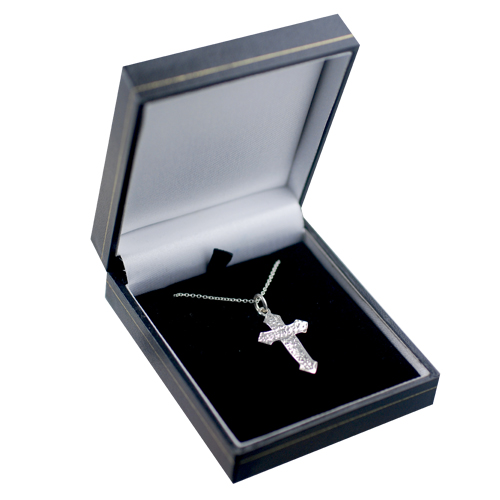 Silver 28x17mm fancy embossed pattern Cross with a 1mm wide rolo Chain 14 inches Only Suitable for Children - Image 3