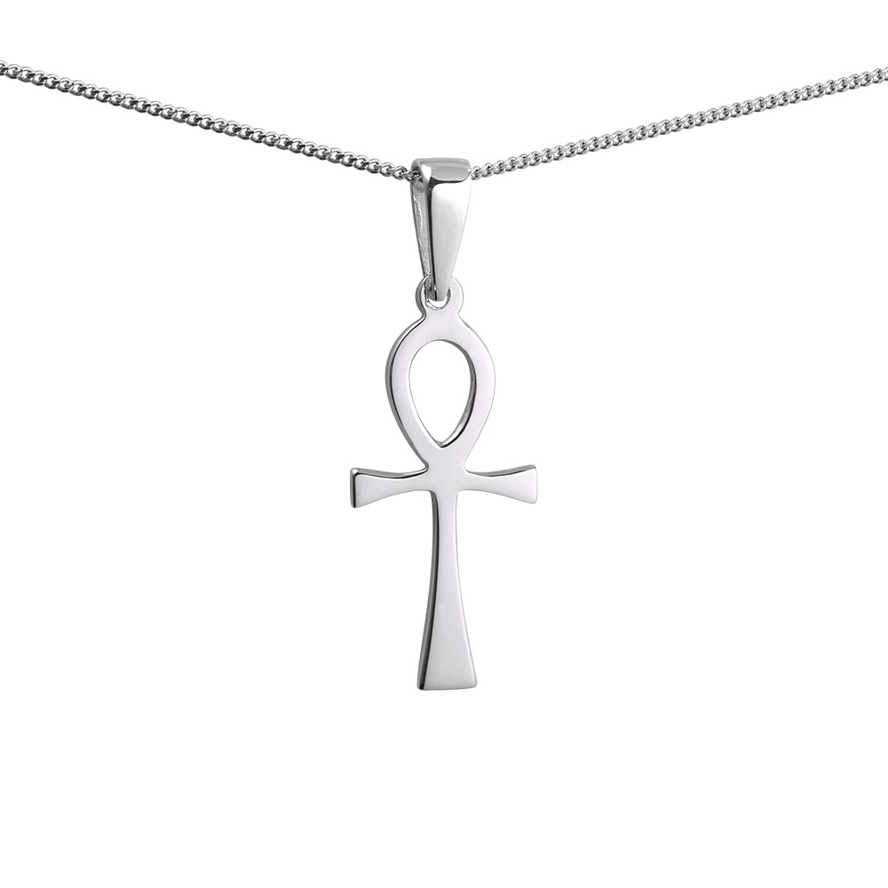 Silver 32x16mm plain Ankh or Peace Cross on a bail loop with a 1.3mm wide curb Chain 22 inches