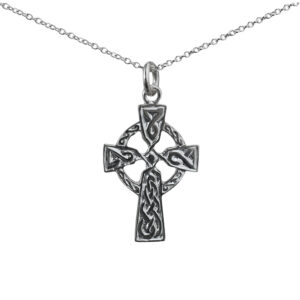 Silver 26x19mm embossed knot design Celtic Cross with a 1mm wide rolo Chain