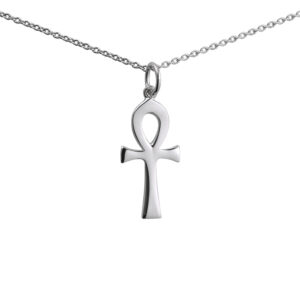 Silver 18x10mm plain solid Ankh or Peace Cross with a 1mm wide rolo Chain 22 inches