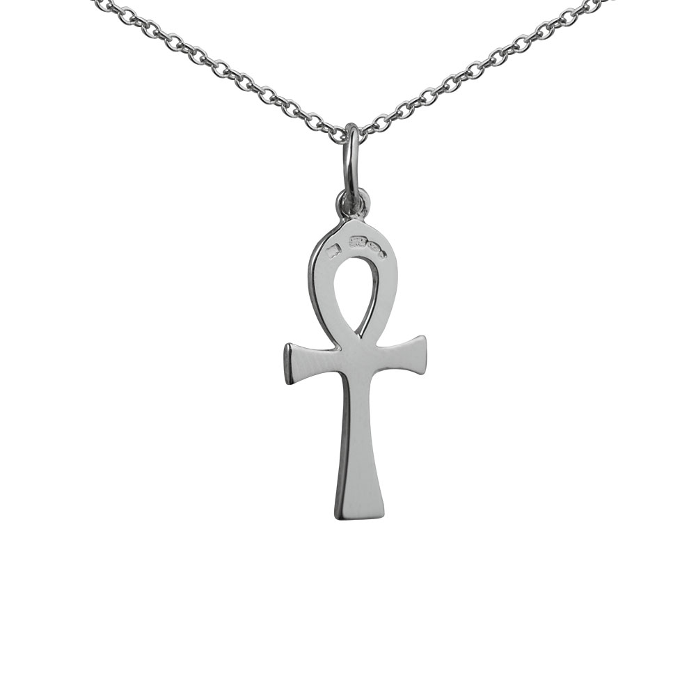 Silver 18x10mm solid hand engraved Ankh or Peace Cross with a 1mm wide rolo Chain 16 inches Only Suitable for Children - Image 2