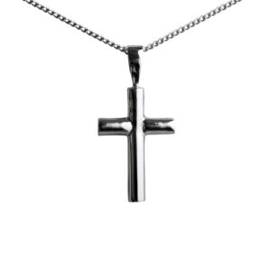 Silver 23x15mm plain round Cross-section Cross with a 1.3mm wide curb Chain
