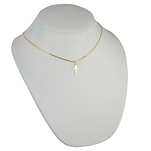 9ct Gold 20x17mm plain Cross of Lorraine with a 0.6mm wide curb Chain 20 inches - Image 5