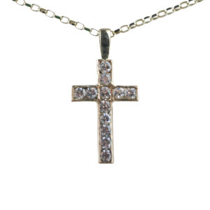 9ct Gold 25x16mm Apostle's Cross set with 12 Cubic Zirconia with a 1.4mm wide belcher Chain