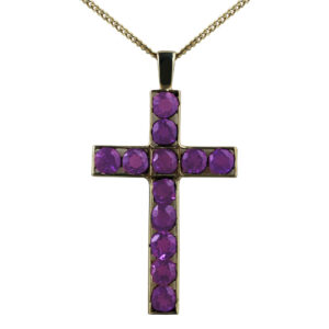 9ct Gold 45x29mm Apostle's Cross set with 12 Amethysts with a 1.8mm wide curb Chain 18 inches