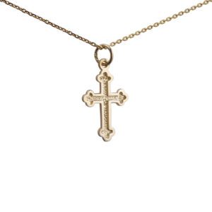 9ct Gold 21x15mm plain club end edge Cross with a 1.2mm wide cable Chain 18 inches