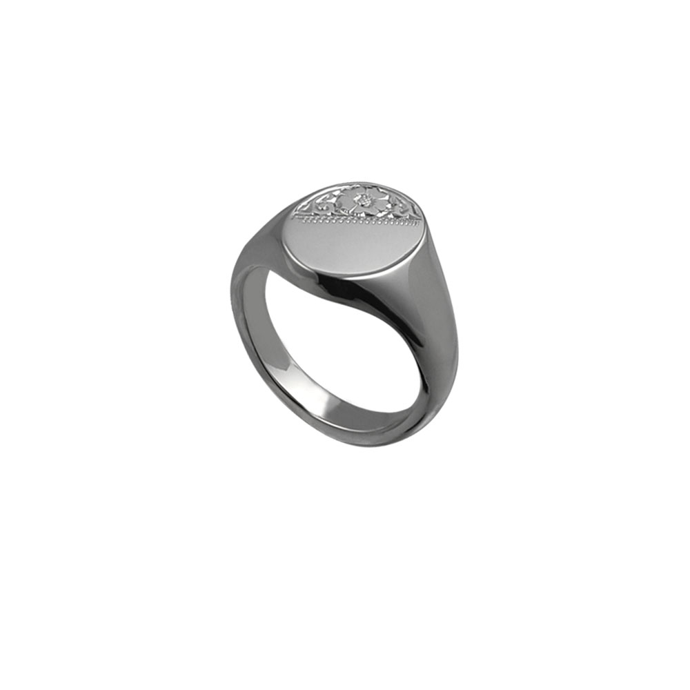 Silver 16x14mm hand engraved solid oval Signet Ring Sizes R-W - Image 2