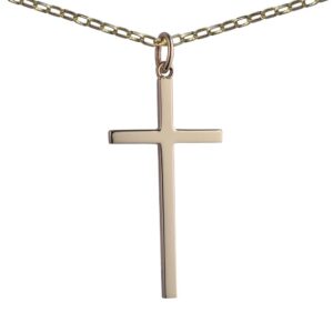 9ct Gold 31x16mm plain solid block Cross with a 1.4mm wide belcher Chain
