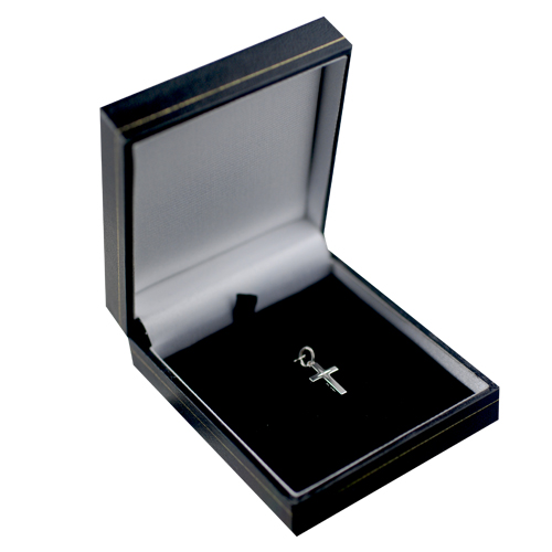 9ct White Gold 15x9mm diamond cut star solid block Cross - Image 2