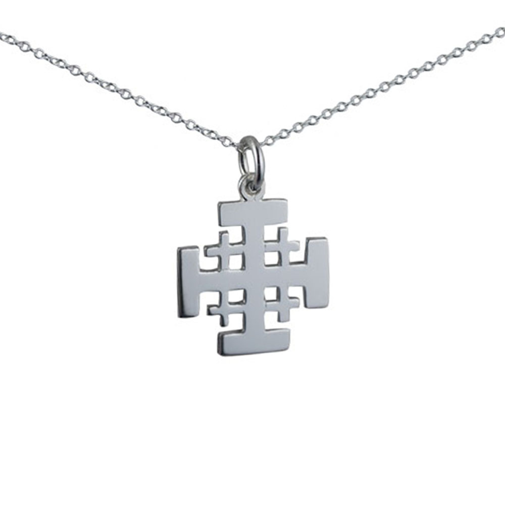 Silver 19mm Jerusalem Cross with a 1mm wide rolo Chain 16 inches Only Suitable for Children